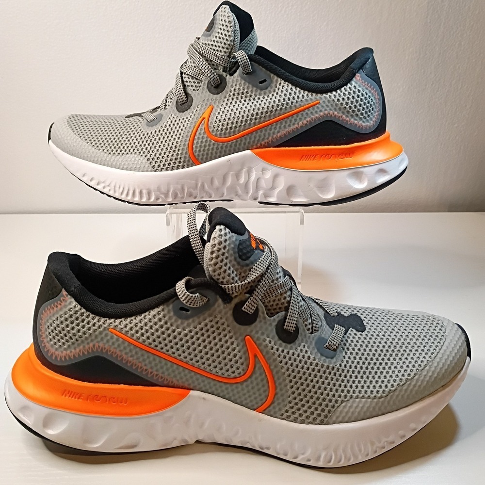 Nike Renew Run‎ GS Running Shoes Grey White Orange Size 7 Youth